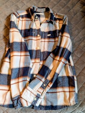 A&F Kids Navy and Cream Plaid Flannel Shirt